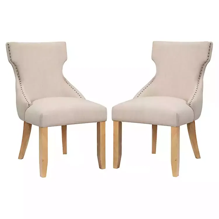 Dining Chairs-Kirklands Home Upholstered Wingback Dining Chairs, Set of 2 Ivory