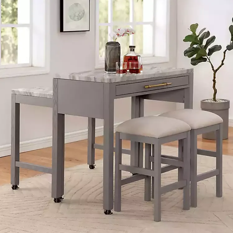 Dining Tables-Kirklands Home Gray and White Faux Marble Nested Counter Table