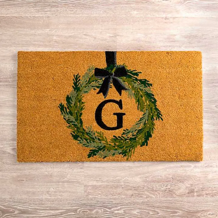 Doormats-Kirklands Home Christmas Wreath Monogram G Doormat
