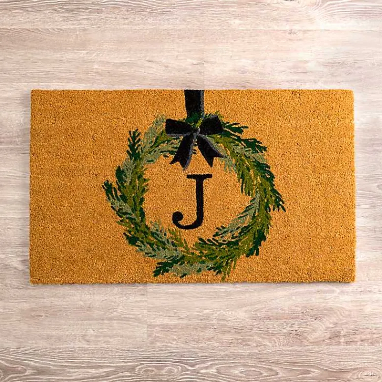 Doormats-Kirklands Home Christmas Wreath Monogram J Doormat