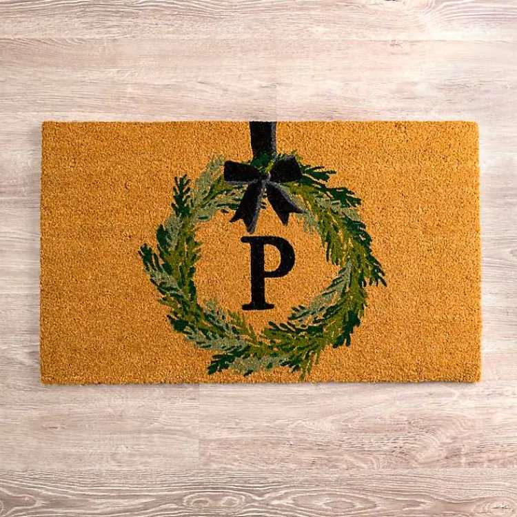 Doormats-Kirklands Home Christmas Wreath Monogram P Doormat