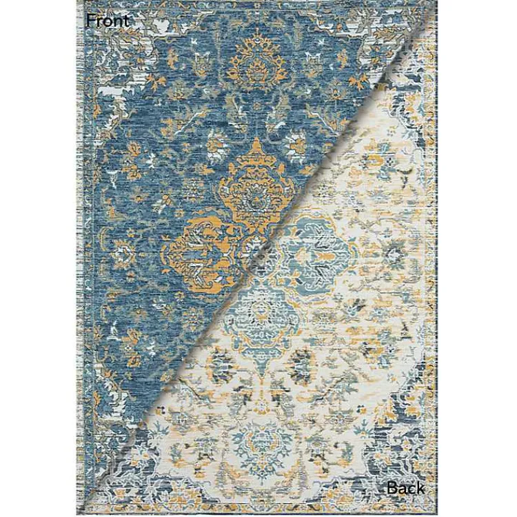 Outdoor Rugs-Kirklands Home Blue & Orange Medallion Reversible Area Rug, 5x7