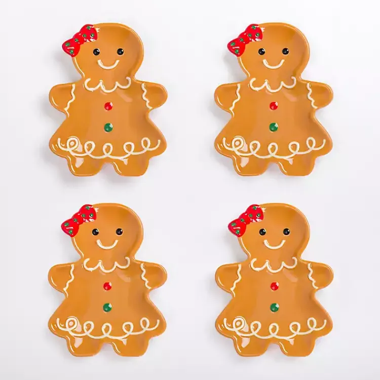 Dinnerware-Kirklands Home Gingerbread Girl Appetizer Plates, Set of 4 Brown