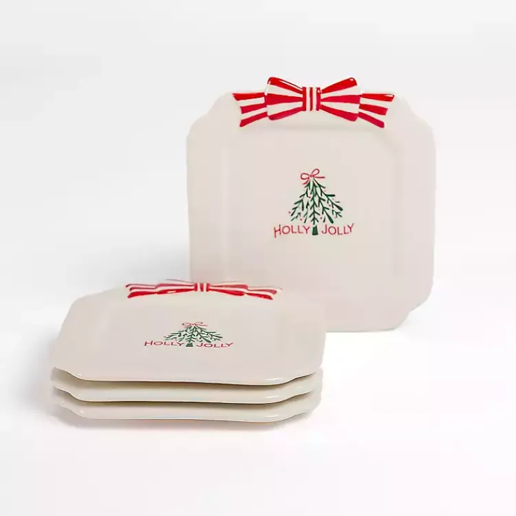 Dinnerware-Kirklands Home Holly Jolly Bow Appetizer Plates, Set of 4 Multi