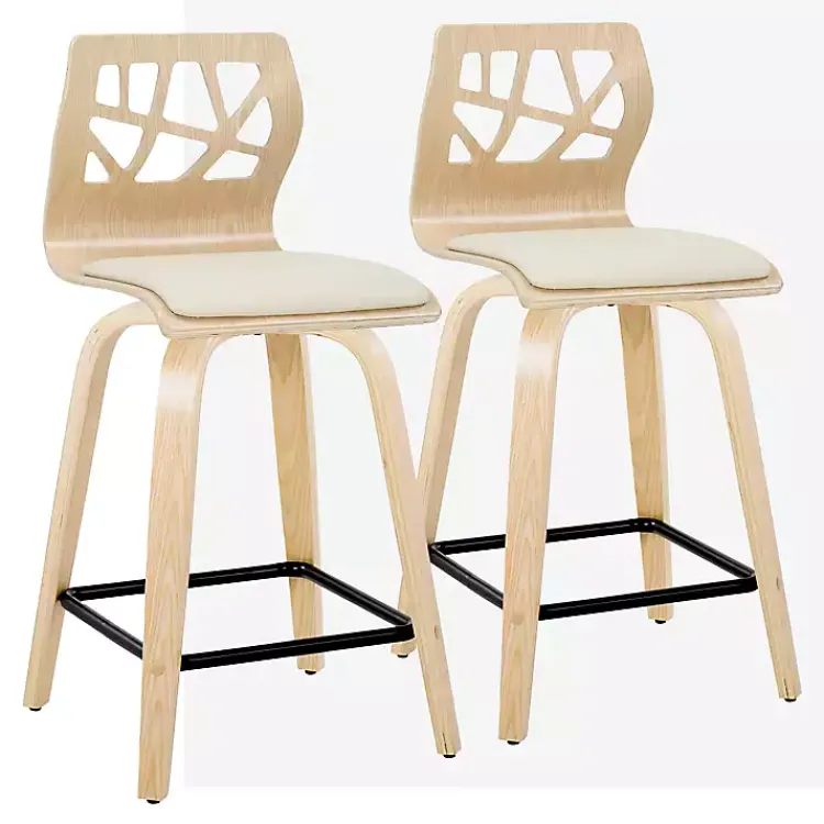Bar Stools & Counter Height Stools-Kirklands Home Cream Golia Swivel Counter Stools, Set of 2 Ivory