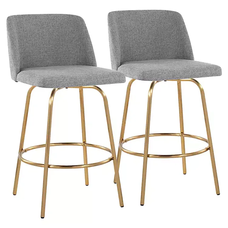Bar Stools & Counter Height Stools-Kirklands Home Torino Gold Leg Counter Stools, Set of 2 Gray