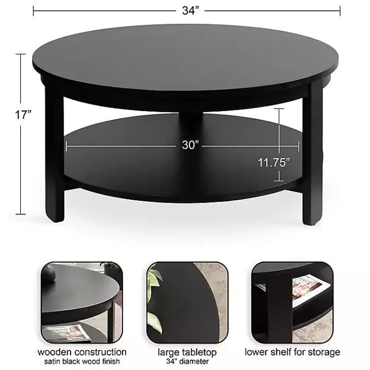 Coffee Tables-Kirklands Home Wood Round Ford Coffee Table Black
