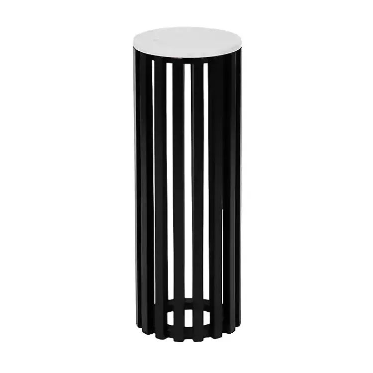 Accent & End Tables-Kirklands Home Black Slatted Marble Payton Accent Table White