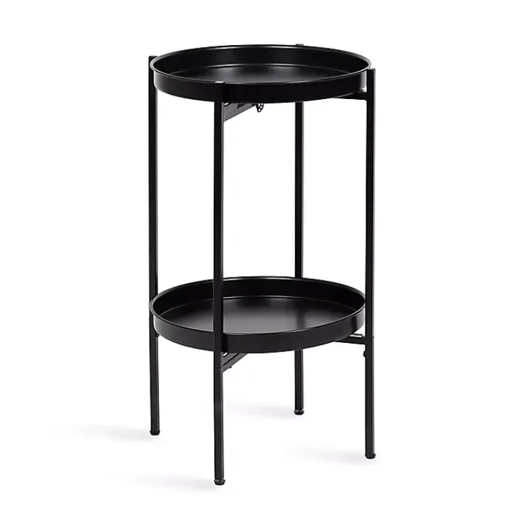 Accent & End Tables-Kirklands Home 2-Tier Foldable Cienna Accent Table Black