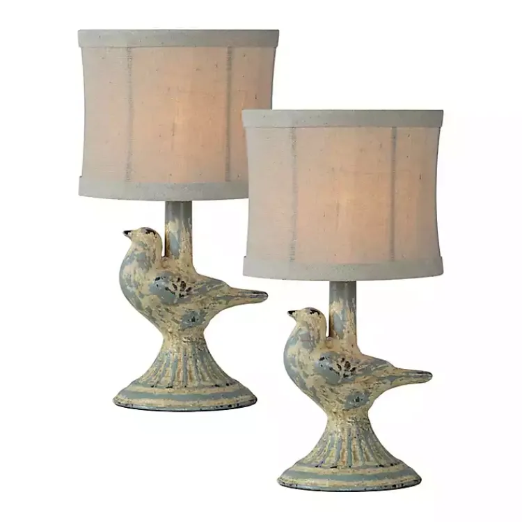 Table Lamps-Kirklands Home Rustic June Bird Mini Table Lamps, Set of 2 Blue