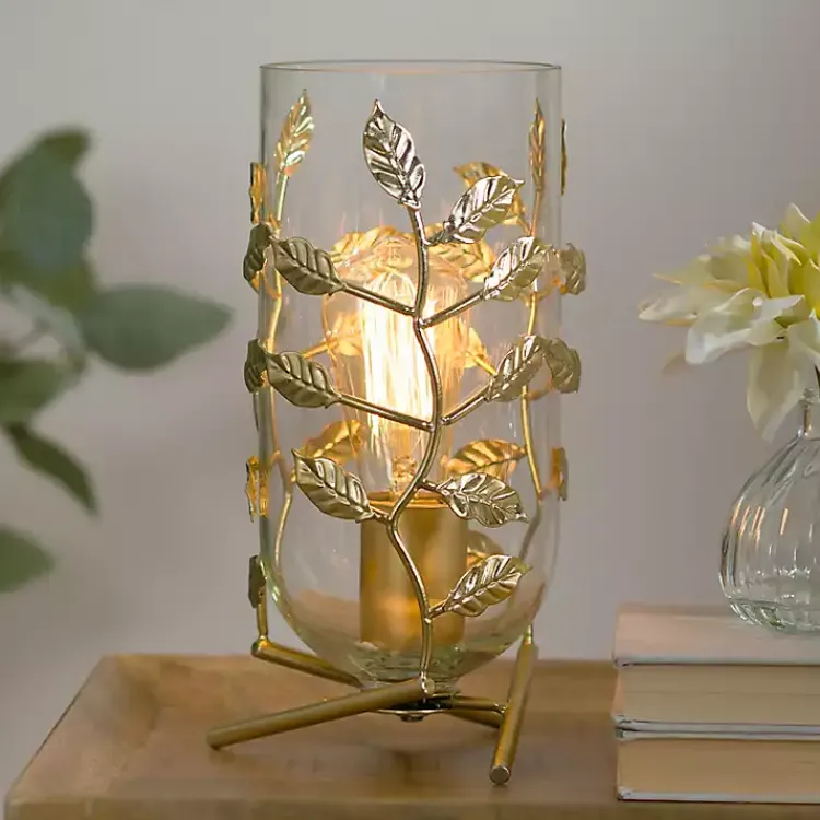 Table Lamps-Kirklands Home Glass Leaf Uplight Gold