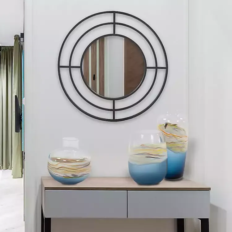 Decorative Mirrors-Kirklands Home Graphite Metal Bullseye Round Wall Mirror