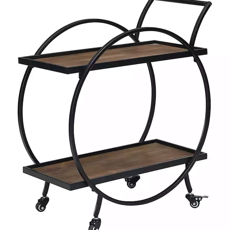 Kitchen Islands & Bar Carts-Kirklands Home & Brown Wood 2-Tier Odessa Bar Cart Black