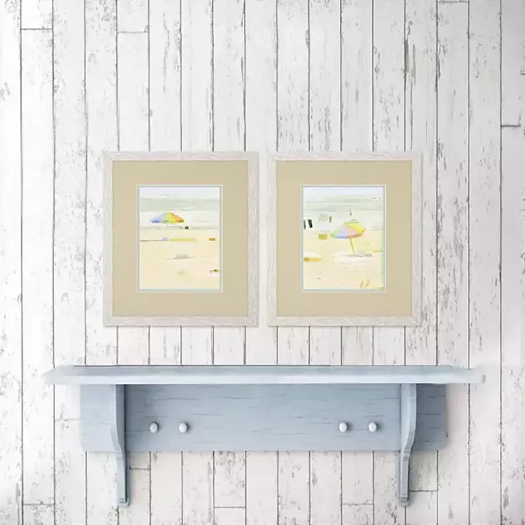 Framed Art-Kirklands Home Pastel Beach Umbrella Framed Art Prints, Set of 2 Tan