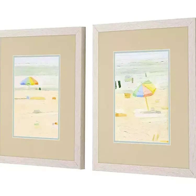 Framed Art-Kirklands Home Pastel Beach Umbrella Framed Art Prints, Set of 2 Tan