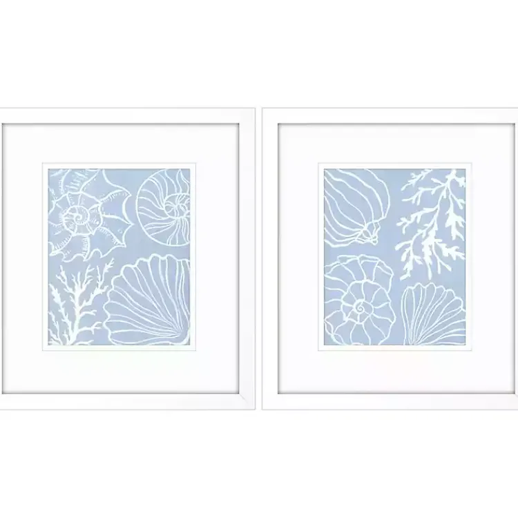 Framed Art-Kirklands Home Blue Shell Silhouettes Framed Art Prints, Set of 2