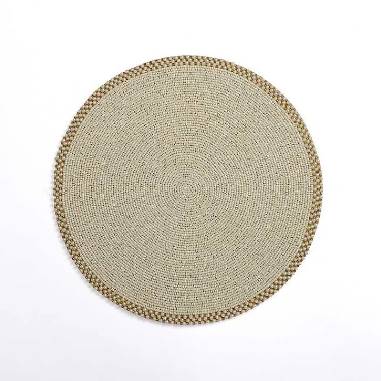 Table Linens-Kirklands Home Beaded Christmas Placemat Ivory