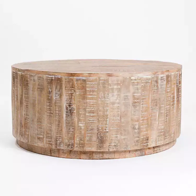Coffee Tables-Kirklands Home Sawmark Round Drum Coffee Table Brown