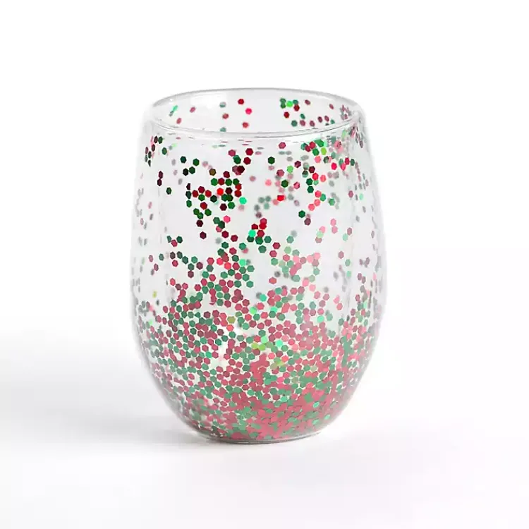 Glassware & Drinkware-Kirklands Home Christmas Glitter Stemless Wine Glass