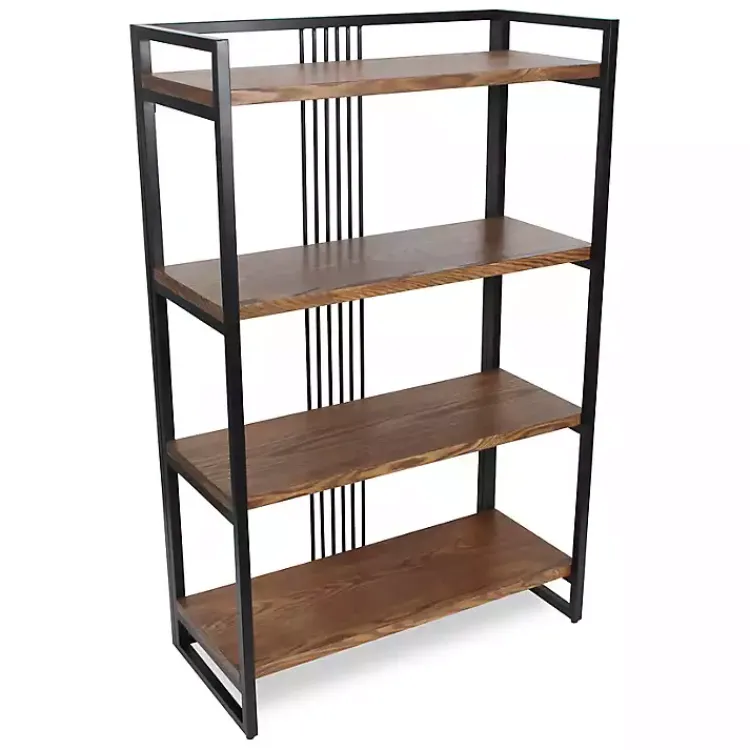 Bookshelves-Kirklands Home 4-Tier Black Metal Frame Shelf Brown
