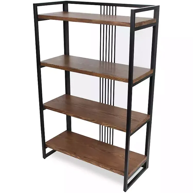 Bookshelves-Kirklands Home 4-Tier Black Metal Frame Shelf Brown