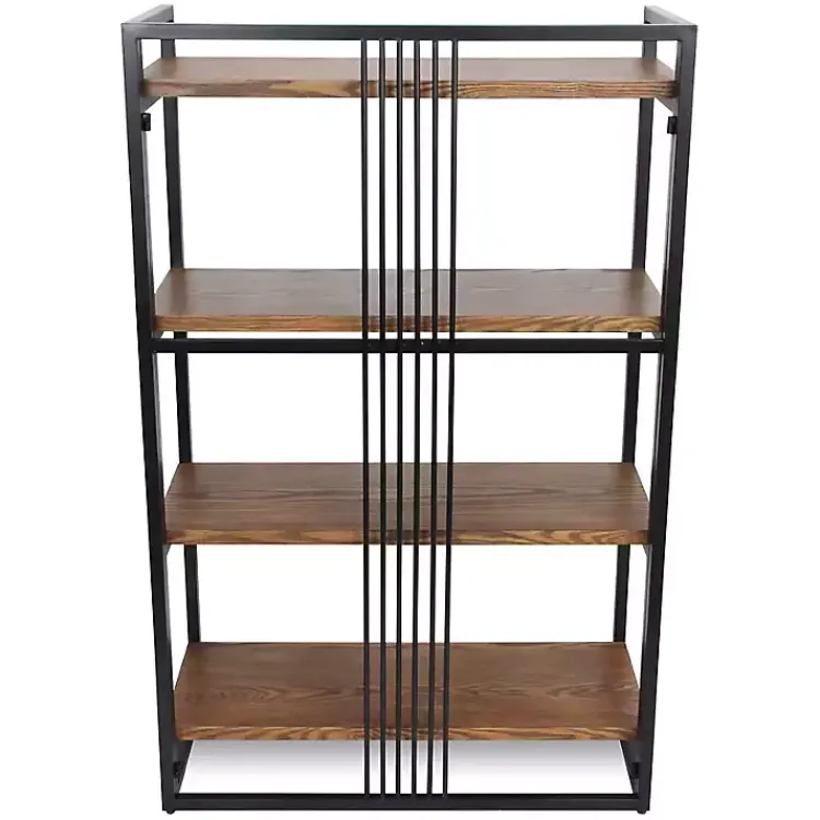 Bookshelves-Kirklands Home 4-Tier Black Metal Frame Shelf Brown