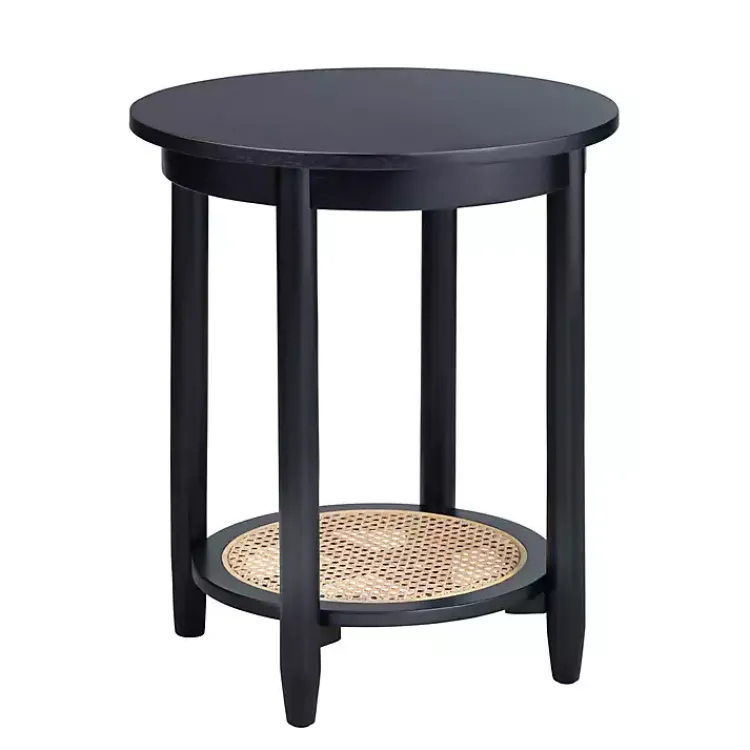 Accent & End Tables-Kirklands Home Wood and Rattan Boho Accent Table Black