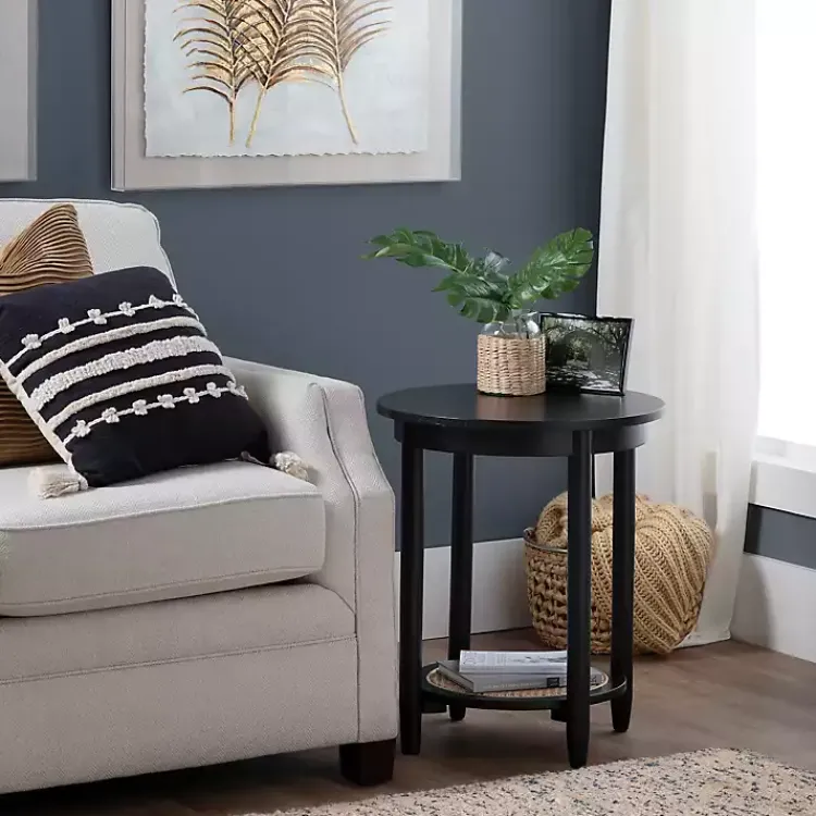 Accent & End Tables-Kirklands Home Wood and Rattan Boho Accent Table Black