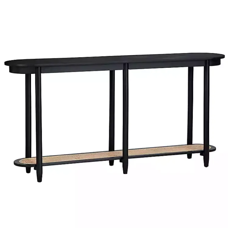Console Tables-Kirklands Home Wood and Rattan Boho Console Table Black