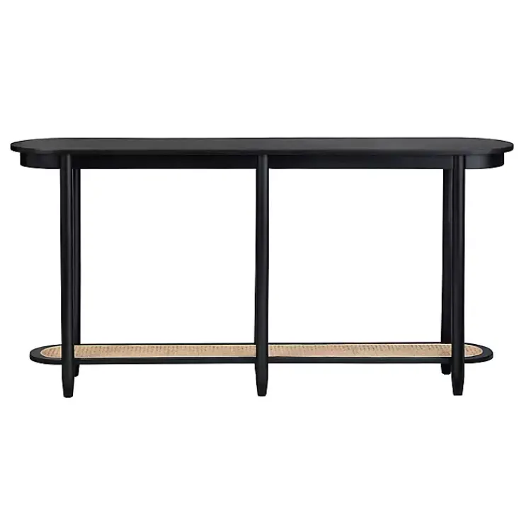 Console Tables-Kirklands Home Wood and Rattan Boho Console Table Black