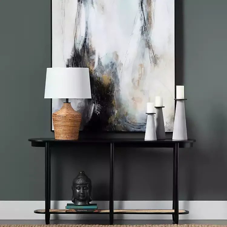 Console Tables-Kirklands Home Wood and Rattan Boho Console Table Black