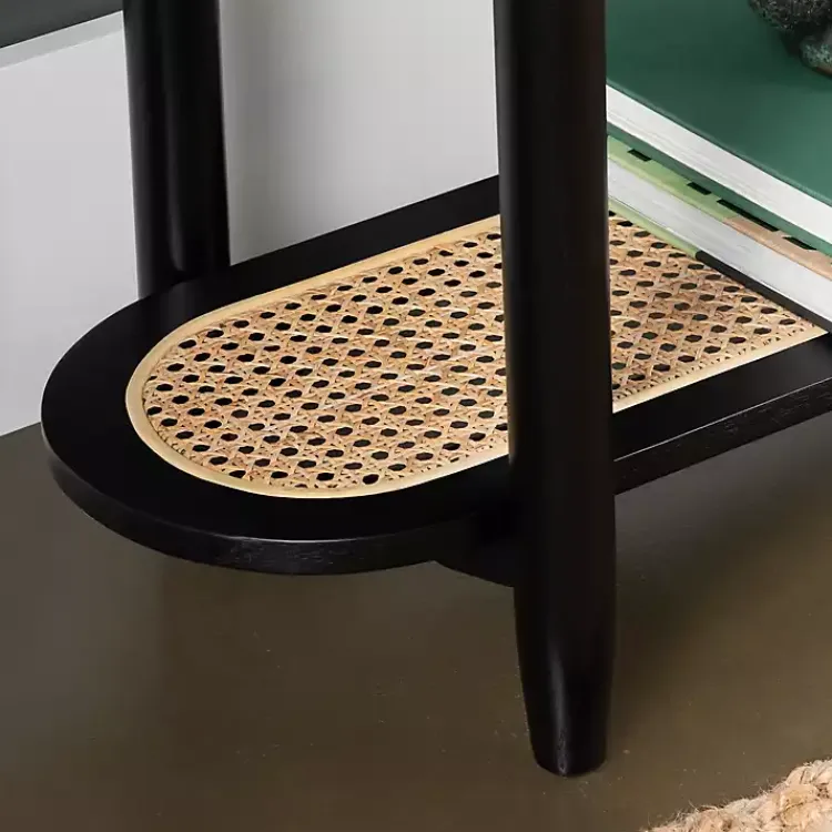 Console Tables-Kirklands Home Wood and Rattan Boho Console Table Black