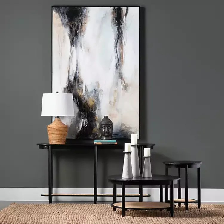 Console Tables-Kirklands Home Wood and Rattan Boho Console Table Black