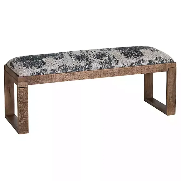 Benches & Ottomans-Kirklands Home Blue Pattern Upholstered Wood Bench