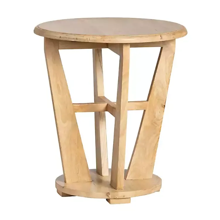 Accent & End Tables-Kirklands Home Natural Wood Angular Rory Accent Table Tan