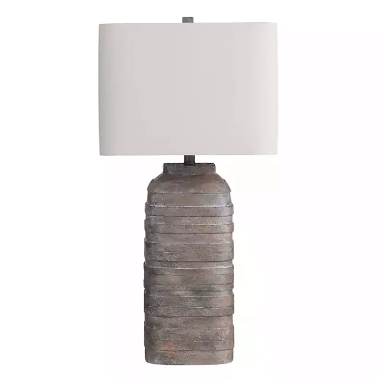 Table Lamps-Kirklands Home Brown Textured Rectangle Shade Table Lamp Ivory