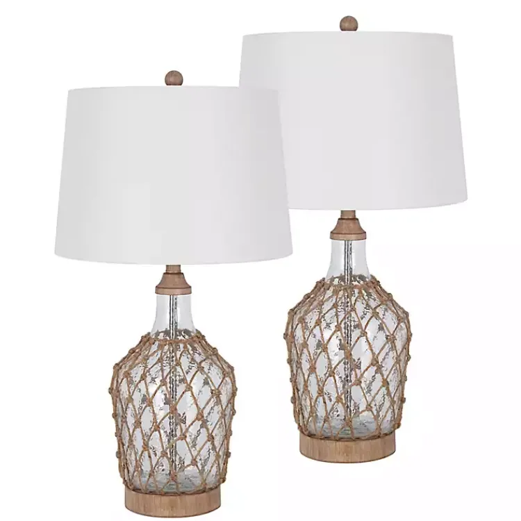 Table Lamps-Kirklands Home Clear Glass Coastal Netting Table Lamps, Set of 2 White