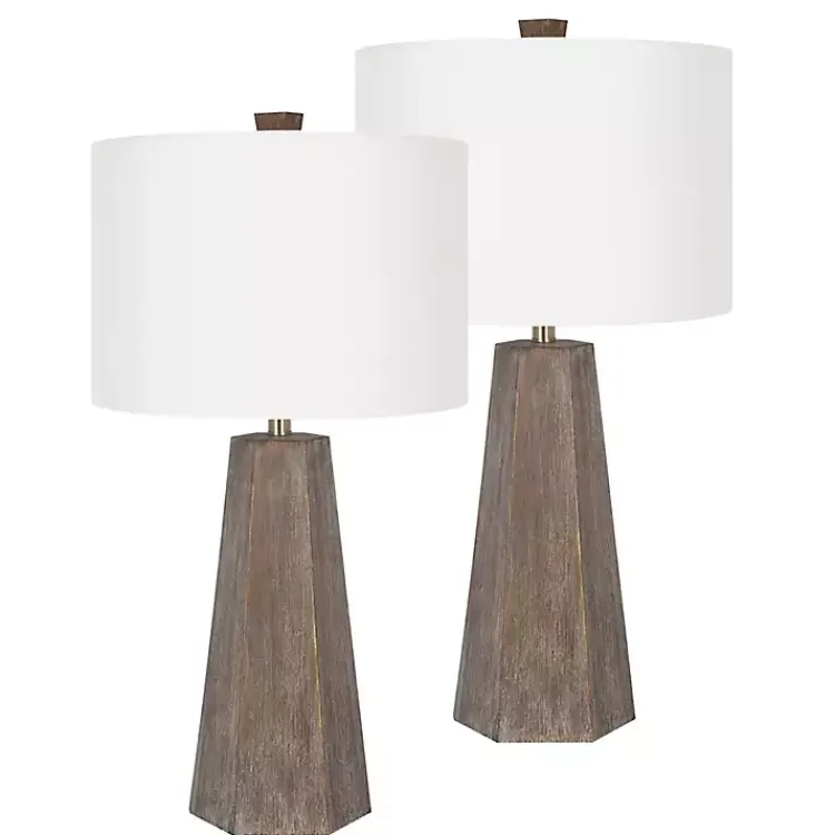 Table Lamps-Kirklands Home Distressed Brown Hexagonal Table Lamps, Set of 2 White