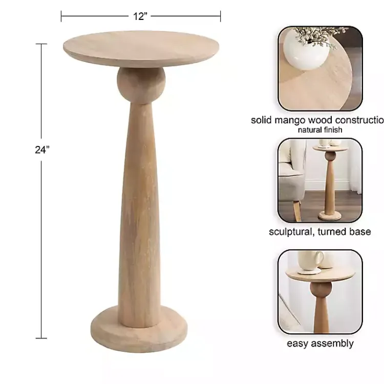 Accent & End Tables-Kirklands Home Round Natural Wood Jess Accent Table Tan