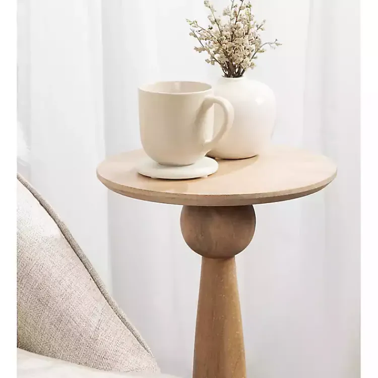 Accent & End Tables-Kirklands Home Round Natural Wood Jess Accent Table Tan