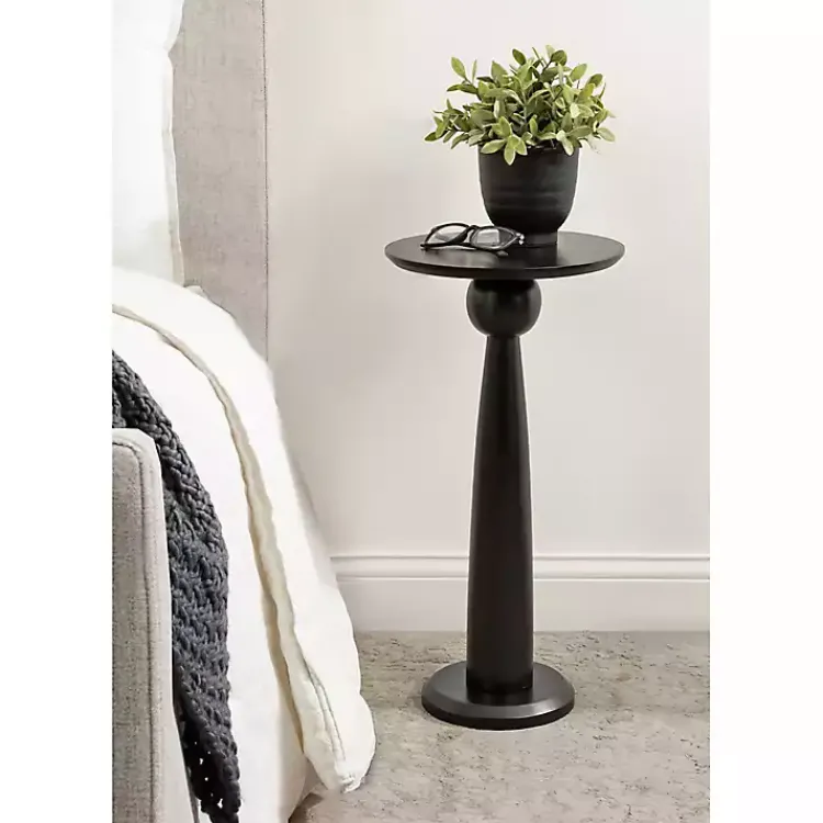 Accent & End Tables-Kirklands Home Round Wood Jess Accent Table Black