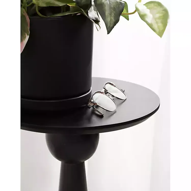 Accent & End Tables-Kirklands Home Round Wood Jess Accent Table Black