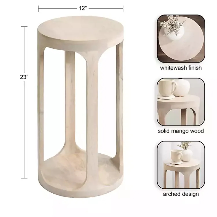 Accent & End Tables-Kirklands Home Round washed Wood Dani Accent Table White