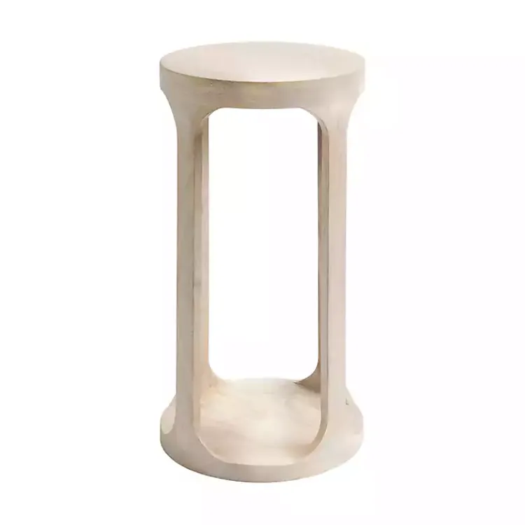 Accent & End Tables-Kirklands Home Round washed Wood Dani Accent Table White