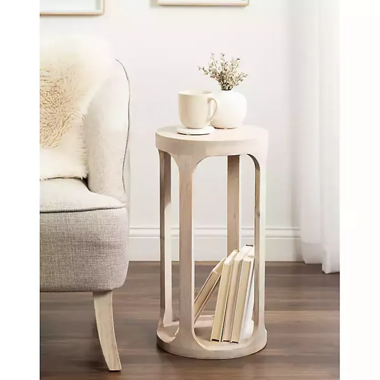 Accent & End Tables-Kirklands Home Round washed Wood Dani Accent Table White