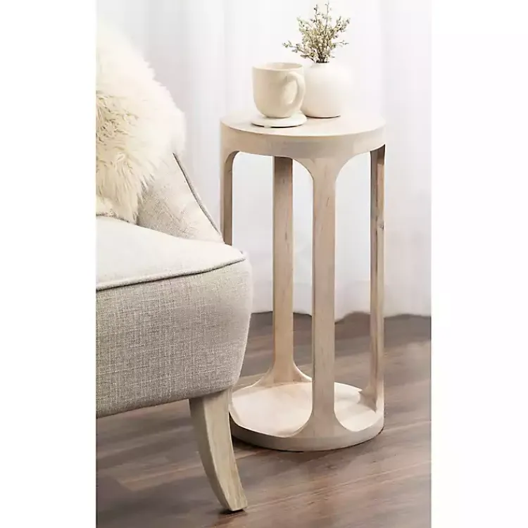 Accent & End Tables-Kirklands Home Round washed Wood Dani Accent Table White