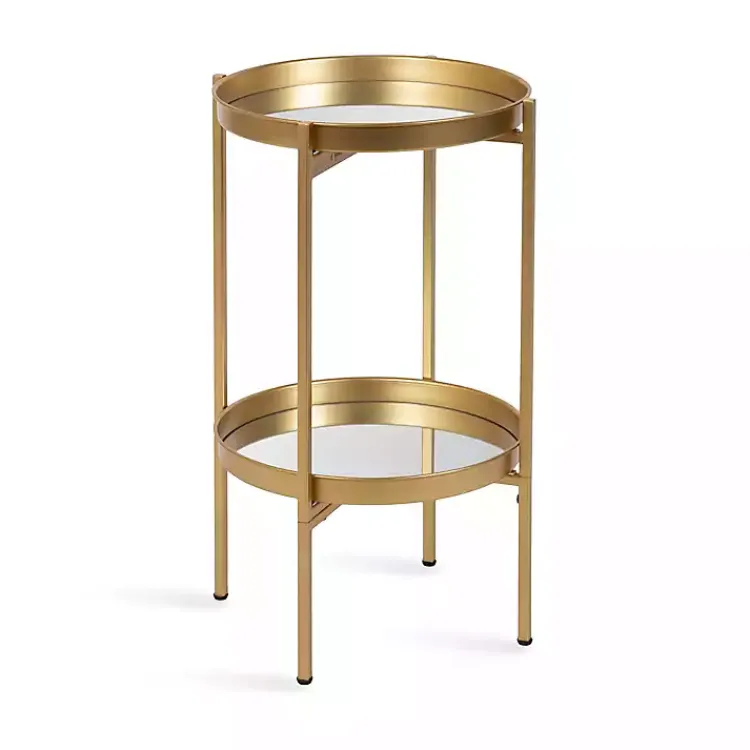 Accent & End Tables-Kirklands Home Round Mirrored Foldable Accent Table Gold