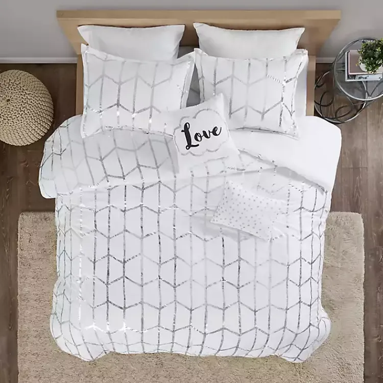 Comforters-Kirklands Home White Metallic 5-pc. Full/Queen Comforter Set