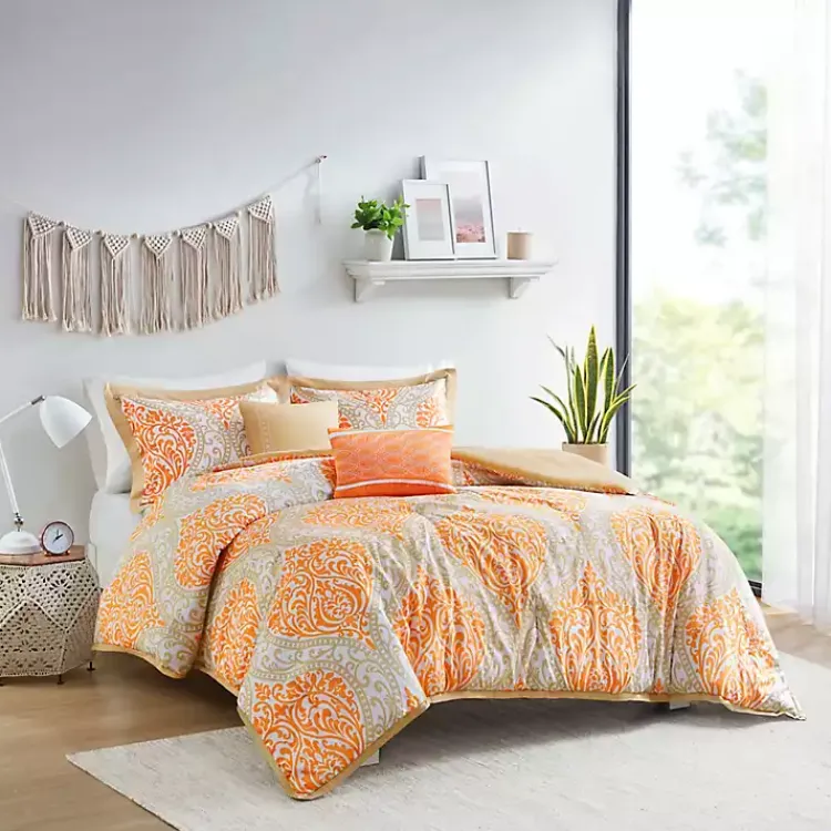 Comforters-Kirklands Home Orange Damask 5-pc. California King Comforter Set
