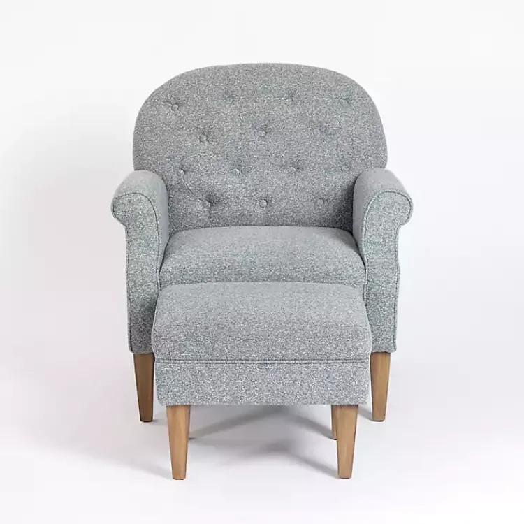 Accent Chairs-Kirklands Home Sky Boucle Tufted Chair & Ottoman Set Blue